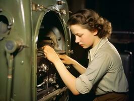 historisch farbig Foto von ein Frauen Täglich Arbeit im das Vergangenheit ai generativ