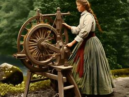 historisch farbig Foto von ein Frauen Täglich Arbeit im das Vergangenheit ai generativ