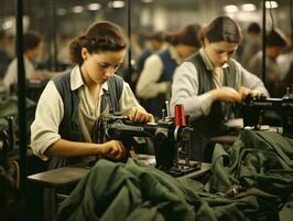 historisch farbig Foto von ein Frauen Täglich Arbeit im das Vergangenheit ai generativ