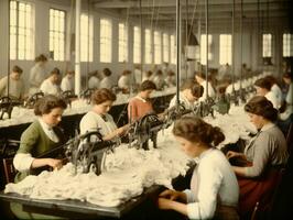 historisch farbig Foto von ein Frauen Täglich Arbeit im das Vergangenheit ai generativ