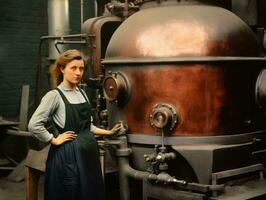 historisch farbig Foto von ein Frauen Täglich Arbeit im das Vergangenheit ai generativ