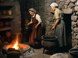 historisch farbig Foto von ein Frauen Täglich Arbeit im das Vergangenheit ai generativ