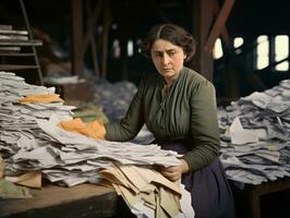 historisch farbig Foto von ein Frauen Täglich Arbeit im das Vergangenheit ai generativ