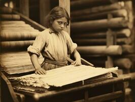 historisch farbig Foto von ein Frauen Täglich Arbeit im das Vergangenheit ai generativ