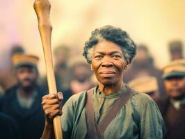 historisch farbig Foto von ein Frau führen ein Protest ai generativ