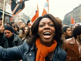 historisch farbig Foto von ein Frau führen ein Protest ai generativ