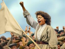 historisch farbig Foto von ein Frau führen ein Protest ai generativ