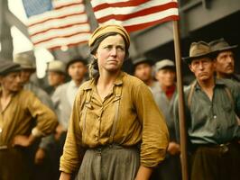 historisch farbig Foto von ein Frau führen ein Protest ai generativ