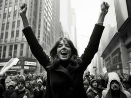 historisch farbig Foto von ein Frau führen ein Protest ai generativ