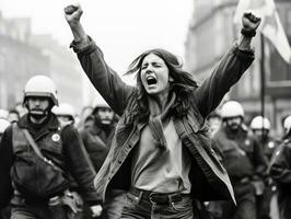 historisch farbig Foto von ein Frau führen ein Protest ai generativ