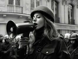 historisch farbig Foto von ein Frau führen ein Protest ai generativ