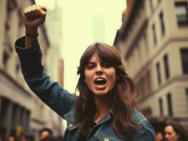 historisch farbig Foto von ein Frau führen ein Protest ai generativ