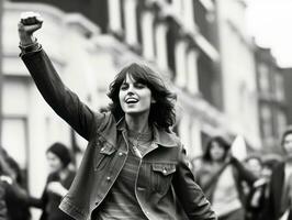 historisch farbig Foto von ein Frau führen ein Protest ai generativ