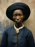 alt farbig fotografieren von ein schwarz Frau von das früh 1900s ai generativ foto