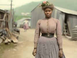 alt farbig fotografieren von ein schwarz Frau von das früh 1900s ai generativ foto