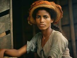 alt farbig fotografieren von ein Brasilianer Frau von das früh 1900s ai generativ foto