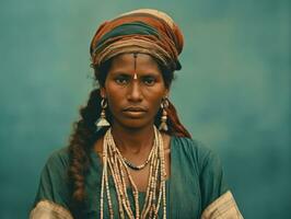 alt farbig fotografieren von ein Brasilianer Frau von das früh 1900s ai generativ foto