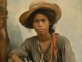 alt farbig fotografieren von ein Brasilianer Frau von das früh 1900s ai generativ foto