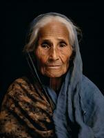 alt farbig fotografieren von ein indisch Frau von das früh 1900s ai generativ foto