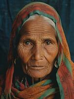 alt farbig fotografieren von ein indisch Frau von das früh 1900s ai generativ foto