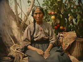 alt farbig fotografieren von ein Mexikaner Frau von das früh 1900s ai generativ foto