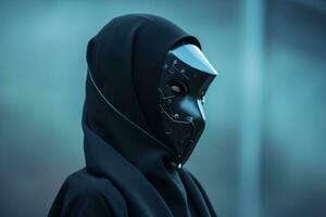 ein Bild von ein Frau tragen ein schwarz Maske generativ ai foto