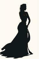 ein Silhouette von ein Frau im ein lange Kleid generativ ai foto