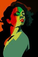 ein Illustration von ein Frau mit Grün rot und Orange Haar generativ ai foto