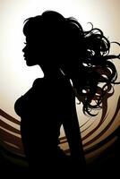 Silhouette von ein Frau mit lange Haar auf ein braun Hintergrund generativ ai foto