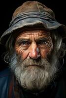 ein alt Mann mit ein Hut auf seine Kopf generativ ai foto