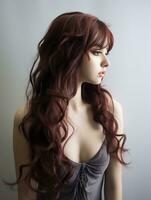 ein Frau mit lange wellig rot Haar generativ ai foto