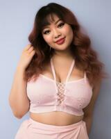 ein asiatisch Frau im Rosa Dessous posieren zum das Kamera generativ ai foto