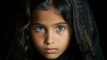 ein Bild von ein jung Mädchen mit Blau Augen foto