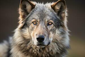 ein Bild von ein Wolf mit hell Gelb Augen generativ ai foto