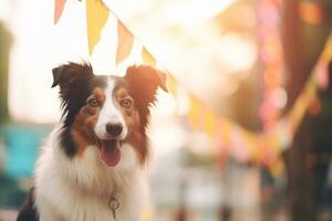 Nahansicht von süß Hund mit schön Bokeh Hintergrund, generativ ai Illustration foto