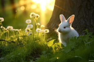 Nahansicht von süß Hase mit schön Bokeh Hintergrund, generativ ai Illustration foto