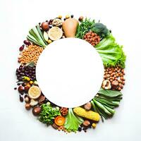 Kreis dekoriert vegan Hintergrund mit verschiedene bunt Gemüse ai generativ foto