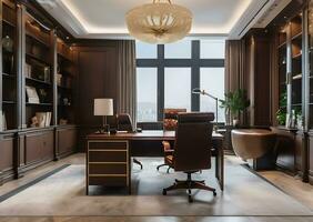 Luxus Büro und Arbeiten Zimmer im Exekutive Büro ai generiert foto