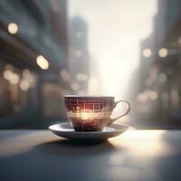 ein Tasse von Kaffee mit Präzisionismus Design Tasse ai generiert foto