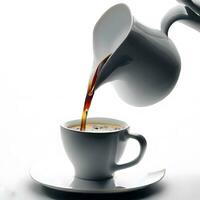 International Kaffee Tag mit Flüssigkeit Kaffee Gießen auf Kaffee Tasse ai generativ foto