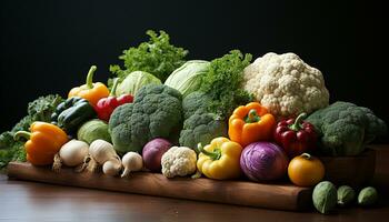 Frische von organisch Gemüse Blumenkohl, Brokkoli, Tomate, Karotte, Zwiebel generiert durch ai foto