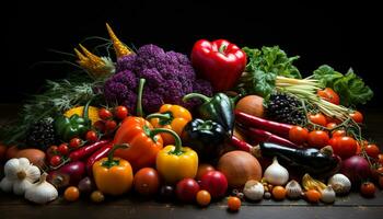 frisch, gesund Gemüse Tomate, Knoblauch, Zwiebel, Karotte, Kürbis, Pfeffer generiert durch ai foto