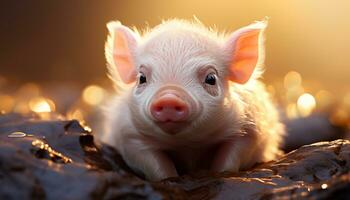 ein süß Ferkel auf ein Bauernhof, ein klein Säugetier draußen generiert durch ai foto