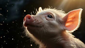 süß Ferkel auf ein Bauernhof, ein klein inländisch Tier generiert durch ai foto