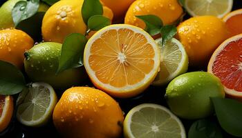 Frische von Zitrusfrüchte Frucht, Natur beschwingt Farben, gesund Essen generiert durch ai foto