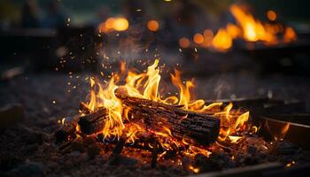 Flamme entzündet, Verbrennung hell, Heizung Natur glühend Lagerfeuer generiert durch ai foto