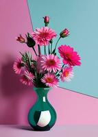 ein Rosa Hintergrund mit Glas Blume Vase ai generiert foto