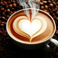 Herz gestalten Kaffee mit Kaffee Bohnen zu feiern International Kaffee Tag ai generativ foto