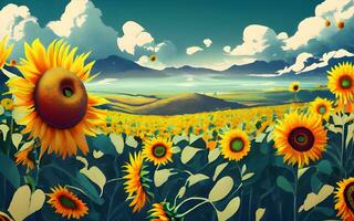 golden Symphonie, endlos Sonnenblume Glückseligkeit über das Horizont. ai generiert foto