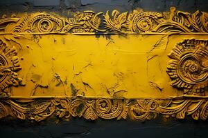 horizontal oder Vertikale Grunge Hintergrund mit ethnische Zugehörigkeit Ornamente und Stuck Textur von Gelb Farbe. ai generativ foto